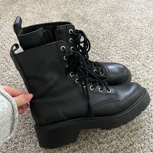 Black Lace-Up Platform Combat Boots - Women